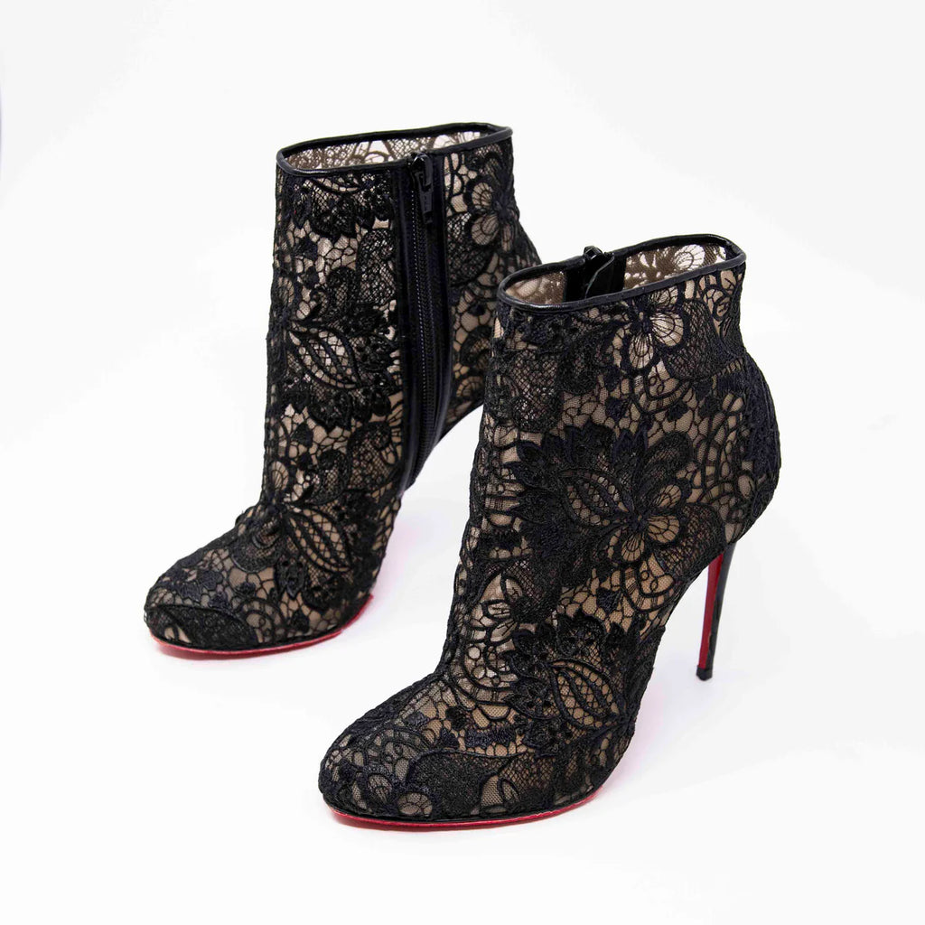 Christian Louboutin Black Miss Tennis Lace Boots 37 Coeur Cult Core