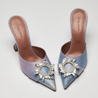 Amina Muaddi Begum Iridescent Mules with Crystal Brooch Embellishment Size 39 Coeur Cult Core