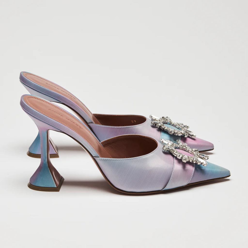 Amina Muaddi Begum Iridescent Mules with Crystal Brooch Embellishment Size 39 Coeur Cult Core