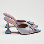 Amina Muaddi Begum Iridescent Mules with Crystal Brooch Embellishment Size 39 Coeur Cult Core