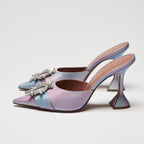 Amina Muaddi Begum Iridescent Mules with Crystal Brooch Embellishment Size 39 Coeur Cult Core