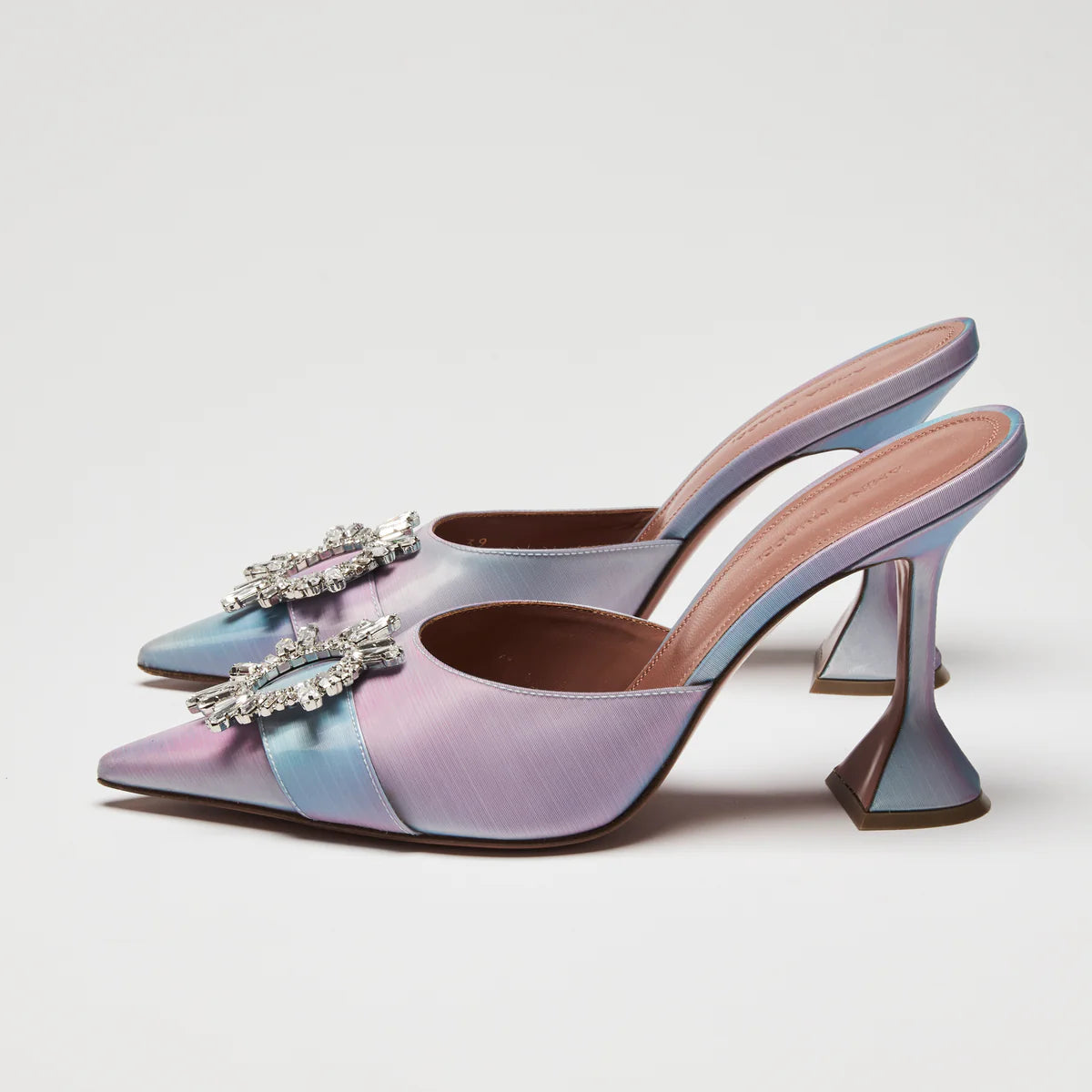 Amina Muaddi Begum Iridescent Mules with Crystal Brooch Embellishment Size 39 Coeur Cult Core