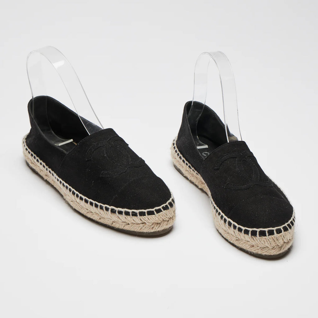 Pre-Loved Chanel ™ Black Suede Espadrilles Size 36