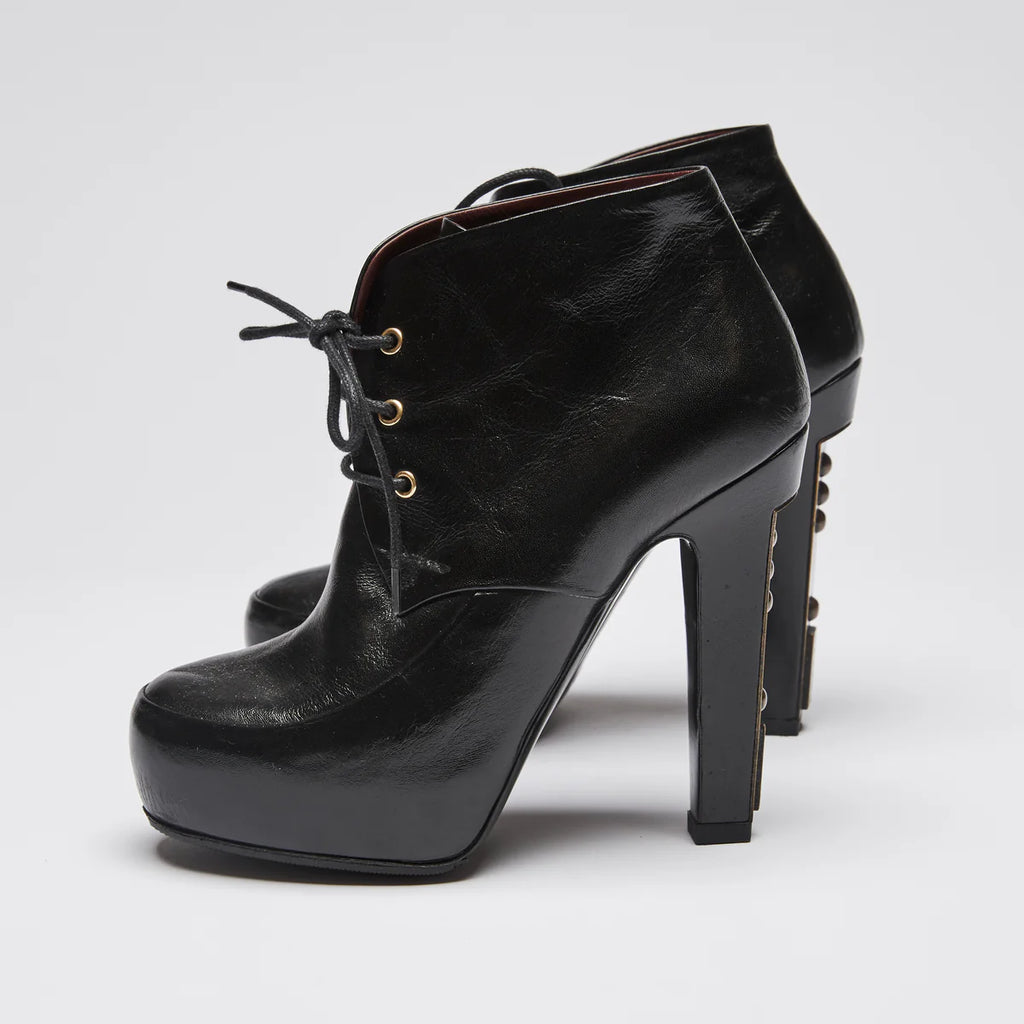 Pre-Loved Chanel™ Lace Up High Heel Ankle Boots Size 35