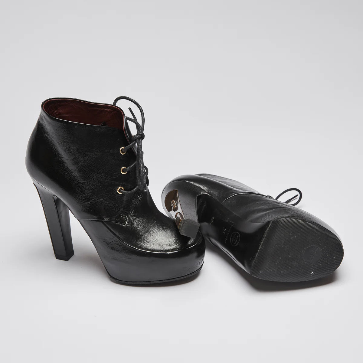 Pre-Loved Chanel™ Lace Up High Heel Ankle Boots Size 35
