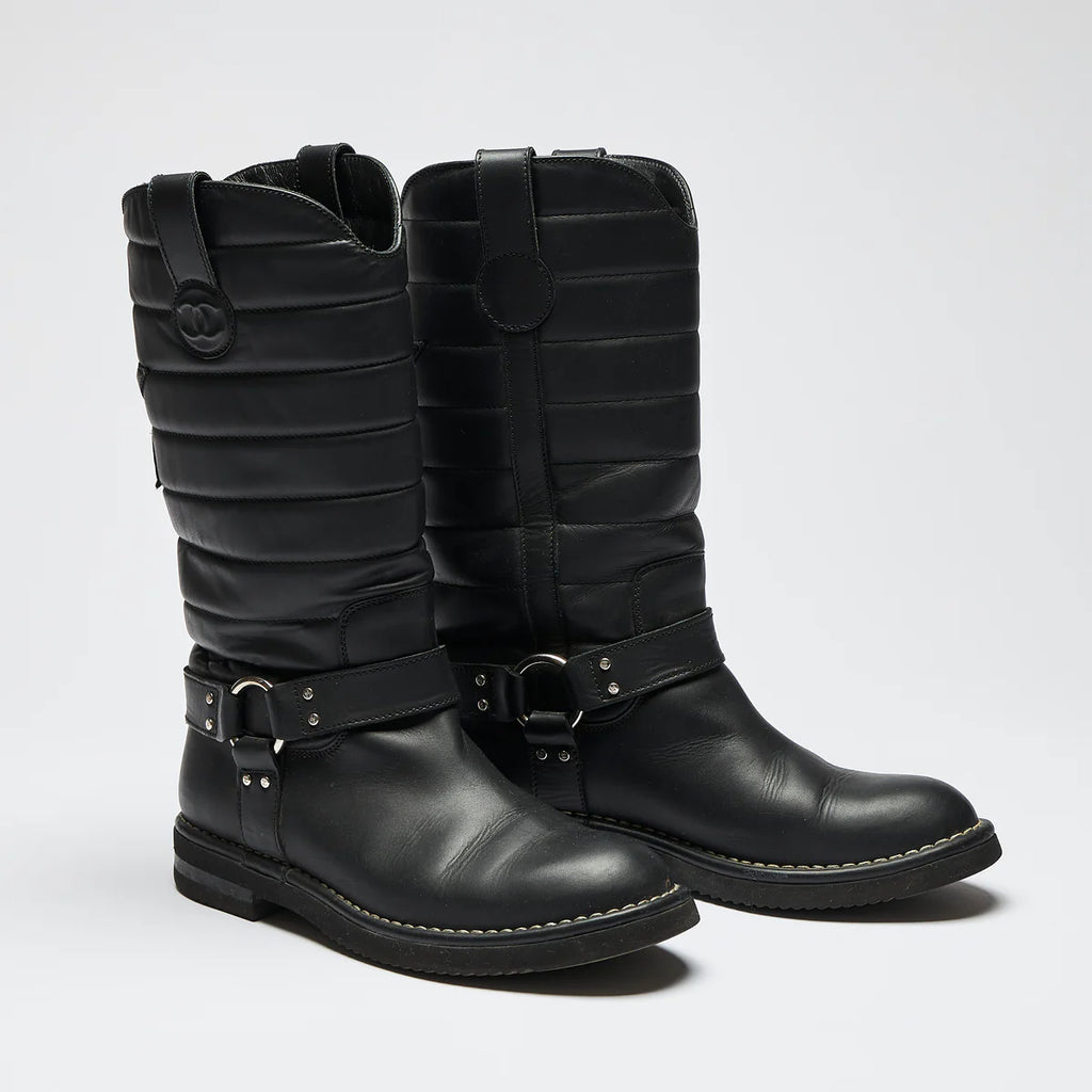 Pre-Loved Chanel™ Black Quilted Leather Mid Boots Size 38.5