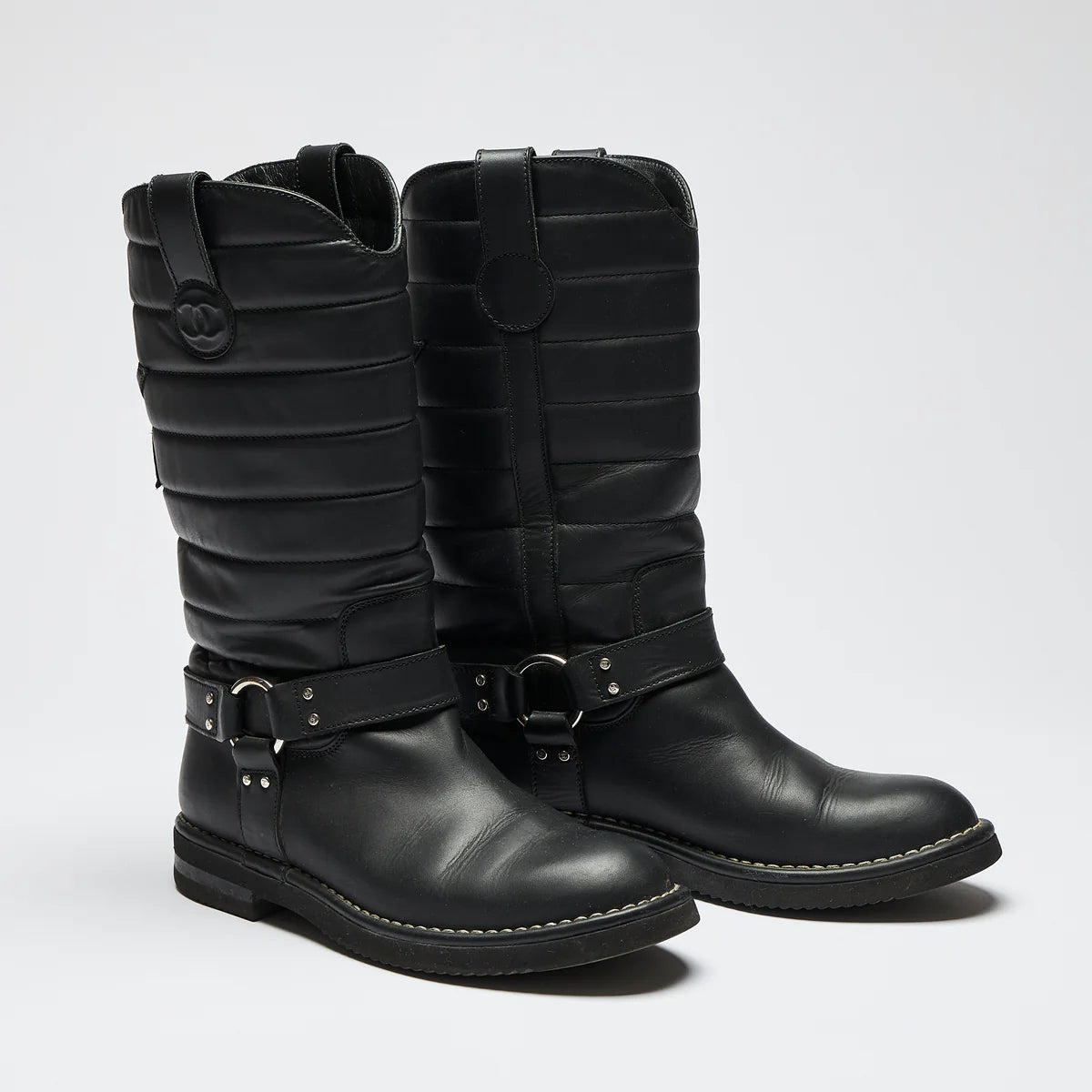 Pre-Loved Chanel™ Black Quilted Leather Mid Boots Size 38.5
