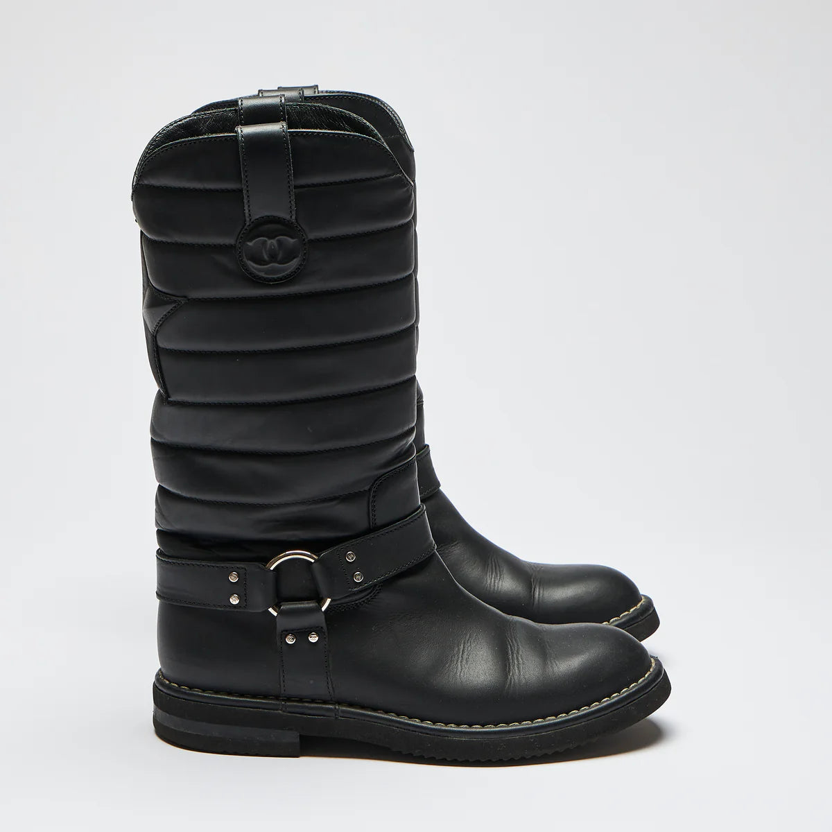 Pre-Loved Chanel™ Black Quilted Leather Mid Boots Size 38.5