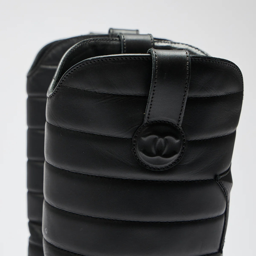 Pre-Loved Chanel™ Black Quilted Leather Mid Boots Size 38.5