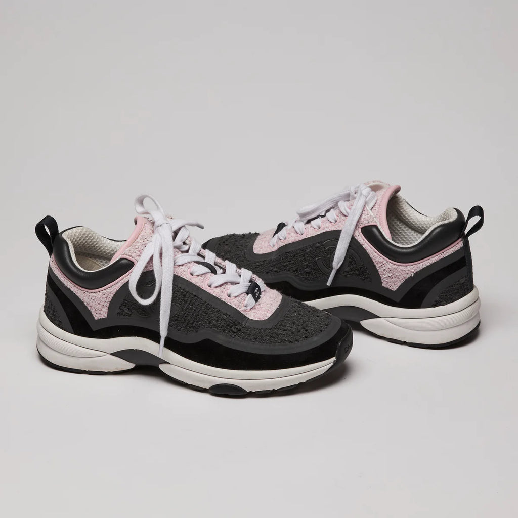 Pre-Loved Chanel™ Tweed Suede Calfskin Sneakers Gray Pink Size 36