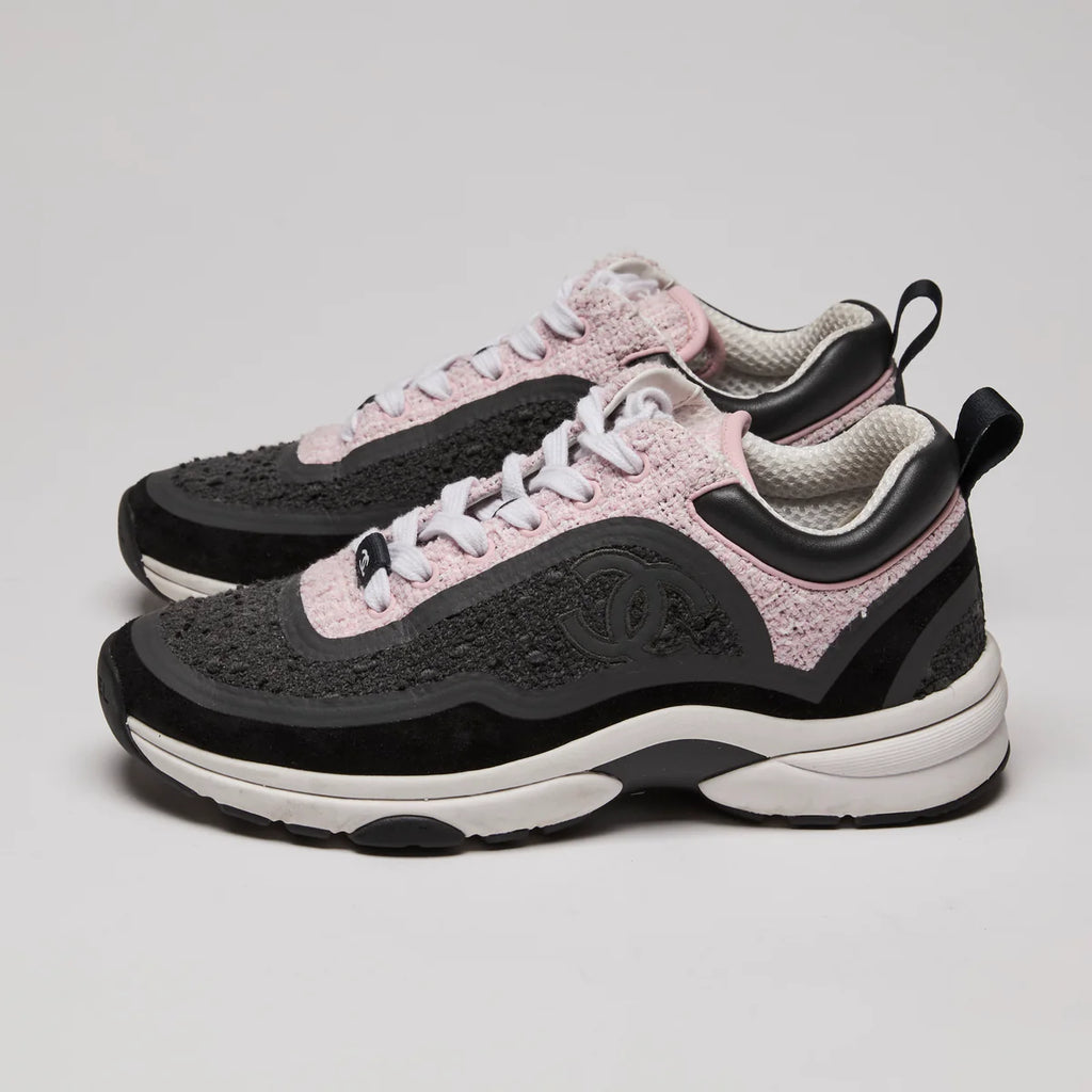 Pre-Loved Chanel™ Tweed Suede Calfskin Sneakers Gray Pink Size 36