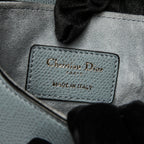 Blue Dove Grey Grained Calfskin Leather Mini Saddle Handbag