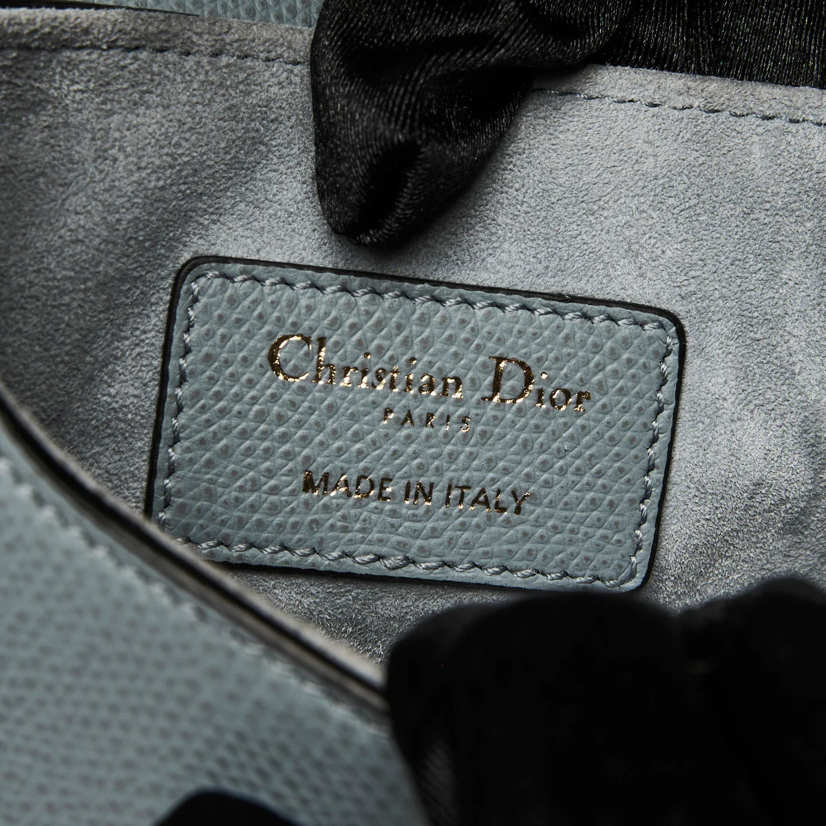 Blue Dove Grey Grained Calfskin Leather Mini Saddle Handbag