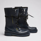 Dior Navy Blue Lace-Up Lug Sole Boots Size 35