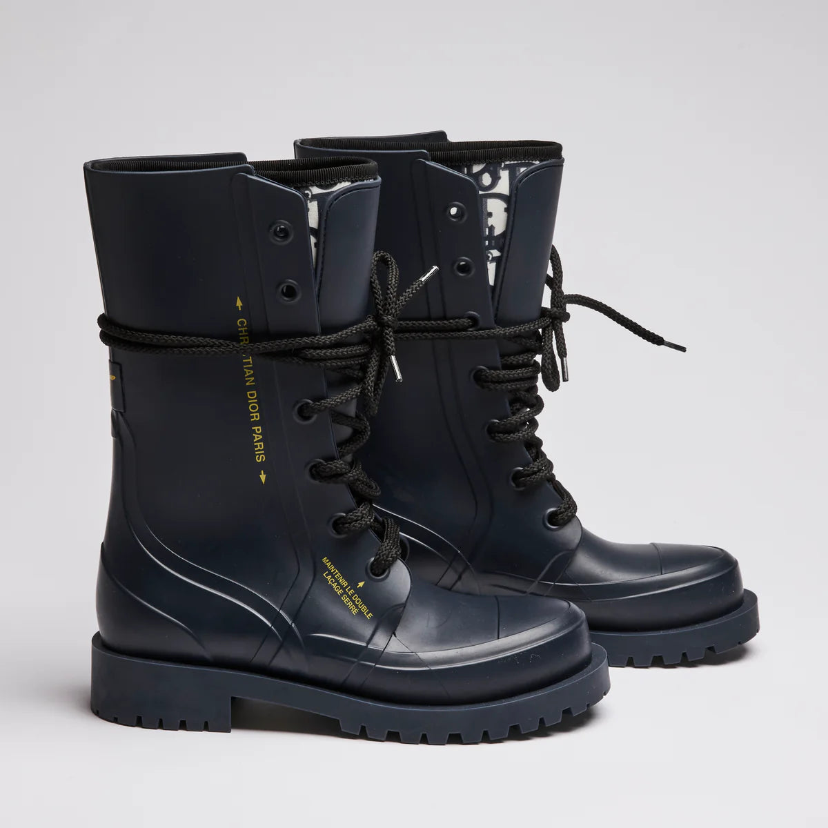 Dior Navy Blue Lace-Up Lug Sole Boots Size 35