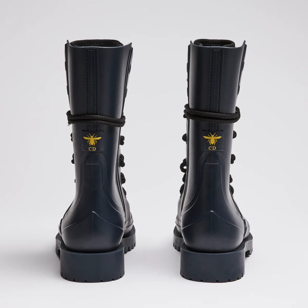 Dior Navy Blue Lace-Up Lug Sole Boots Size 35