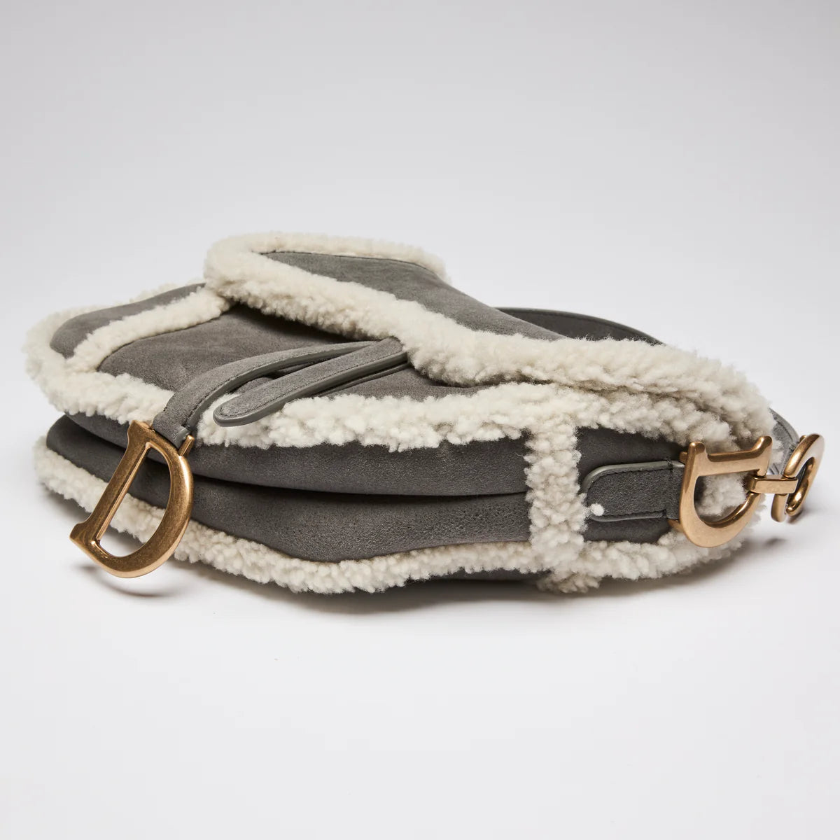 Suede and Shearling Saddle Bag