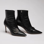 Dior Black Leather Point Toe Ankle Boots with Buckle Embellishment Size 38.5