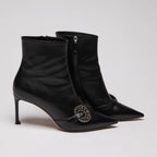 Dior Black Leather Point Toe Ankle Boots with Buckle Embellishment Size 38.5