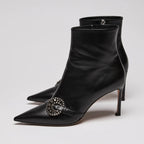 Dior Black Leather Point Toe Ankle Boots with Buckle Embellishment Size 38.5