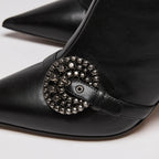 Dior Black Leather Point Toe Ankle Boots with Buckle Embellishment Size 38.5