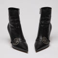 Dior Black Leather Point Toe Ankle Boots with Buckle Embellishment Size 38.5