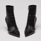 Dior Black Leather Point Toe Ankle Boots with Buckle Embellishment Size 38.5
