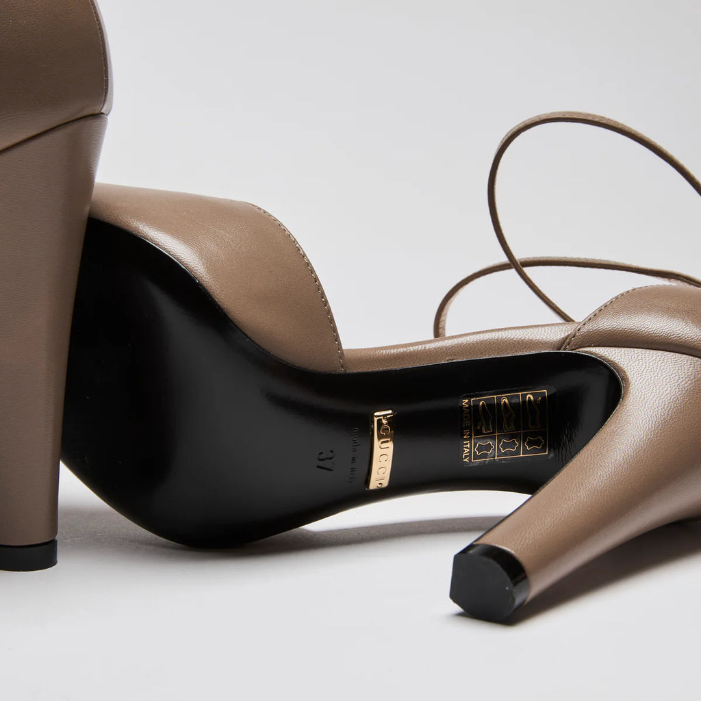 Gucci Brown Cutout Ankle Strap Pointed Toe Pumps Size 37