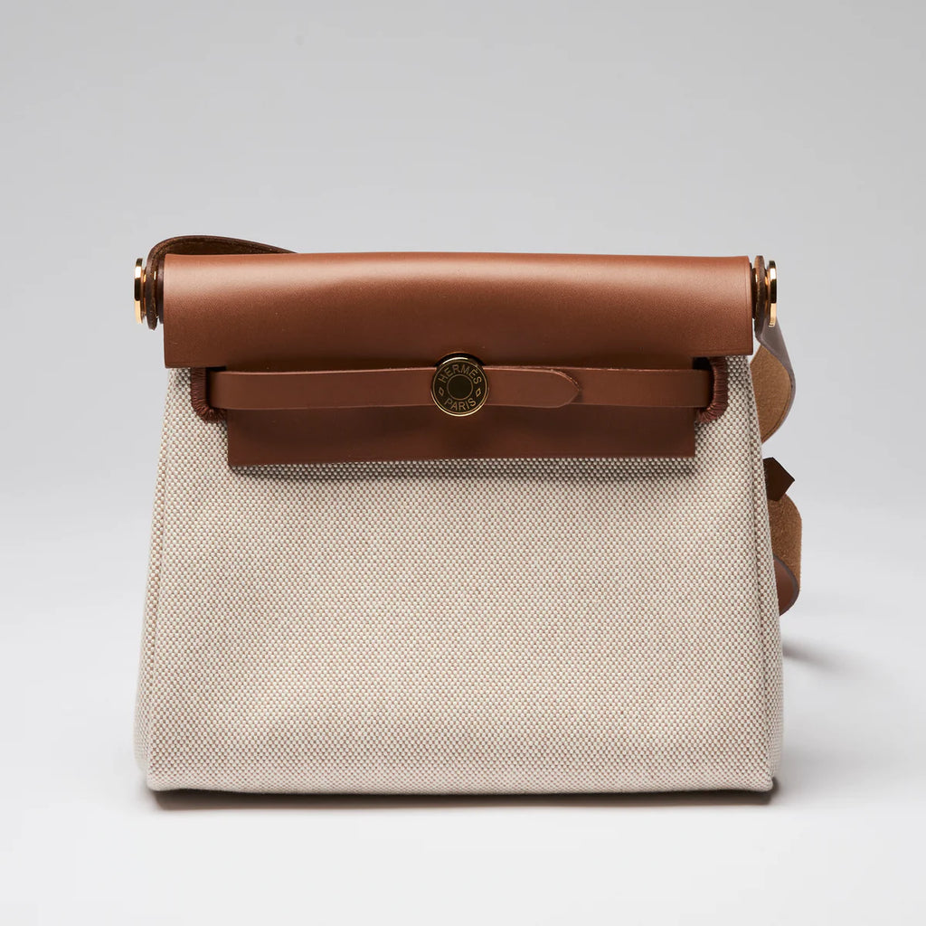 Hunter Cowhide and Ecru Toile Herbag Mini 20