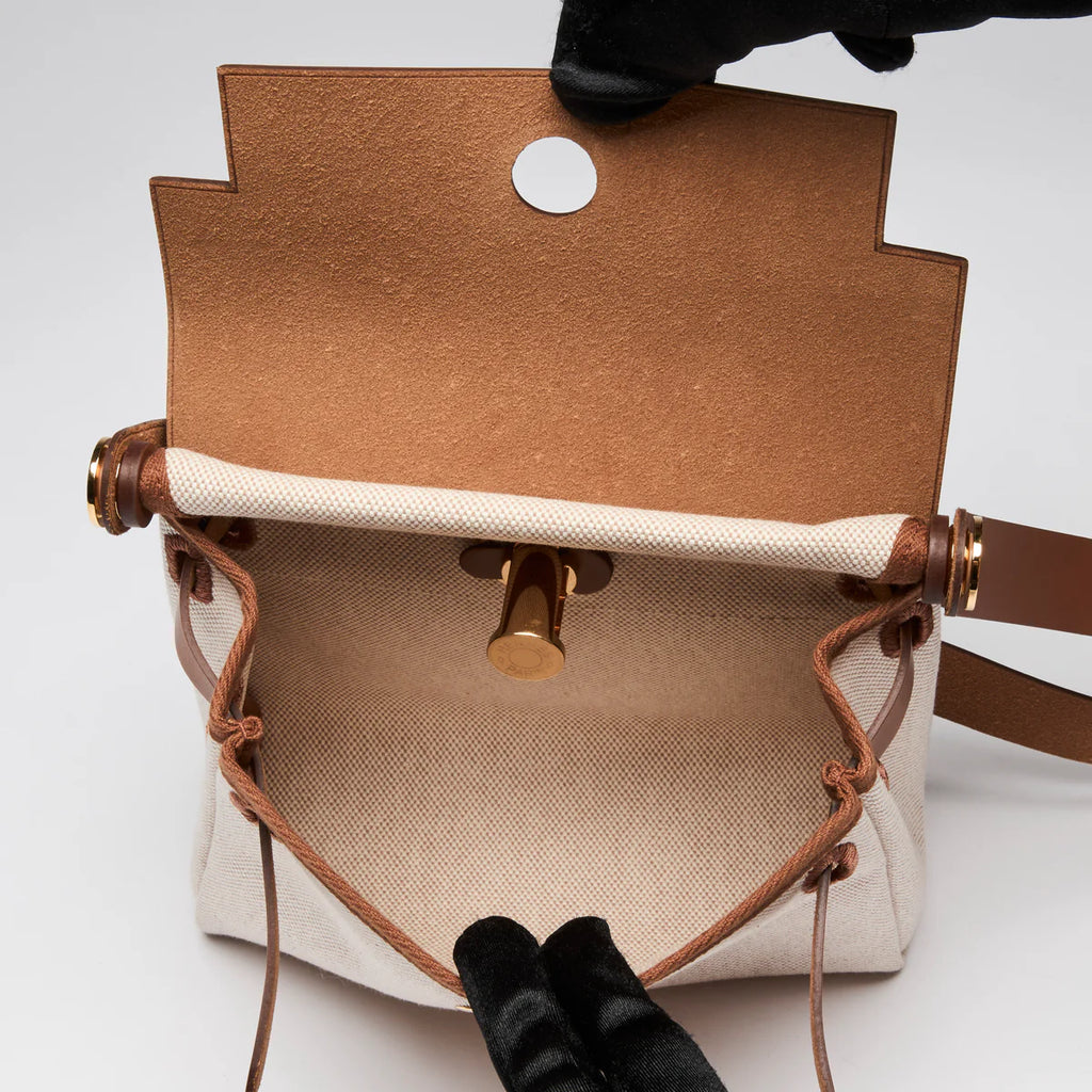 Hunter Cowhide and Ecru Toile Herbag Mini 20