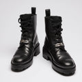 Hermes Black Leather Military Boots with Kelly Buckle Size 35