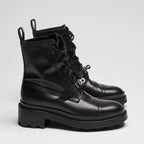 Hermes Black Leather Military Boots with Kelly Buckle Size 35
