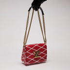 LV Red Twist Leather Crossbody Bag W/ Gold LV Lock Coeur Cult Core