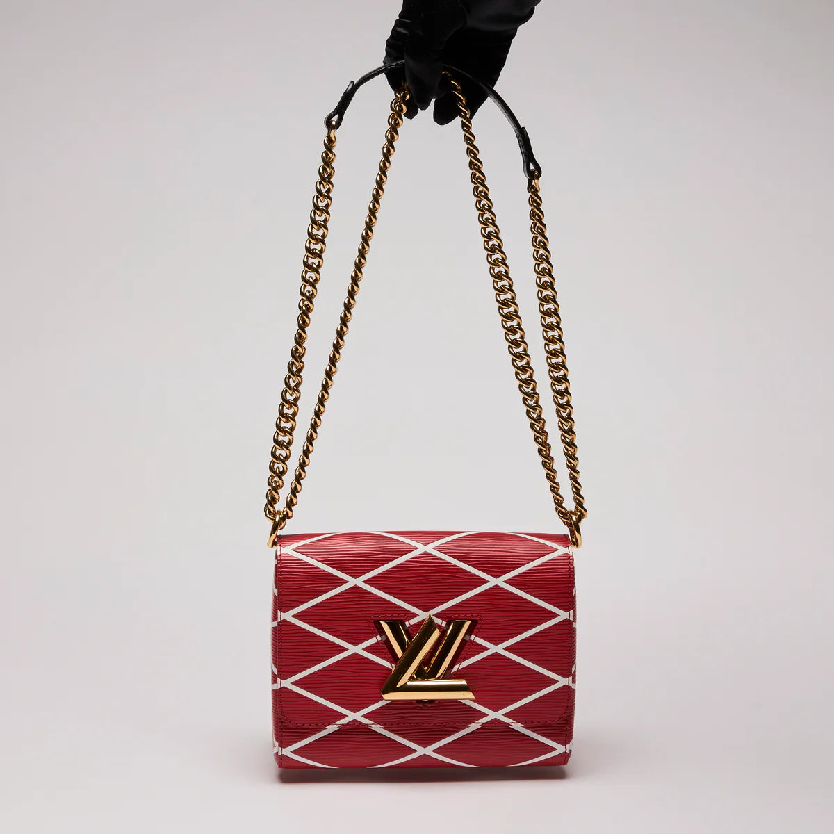 LV Red Twist Leather Crossbody Bag W/ Gold LV Lock Coeur Cult Core