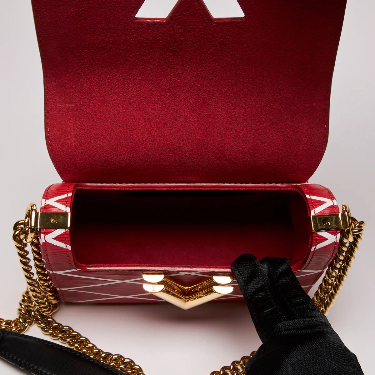 LV Red Twist Leather Crossbody Bag W/ Gold LV Lock Coeur Cult Core