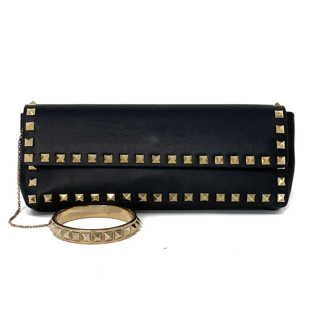 Valentino Black Rockstud Bracelet Clutch Coeur Cult Core