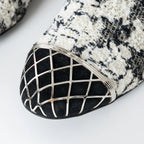 White and Black Tweed Floral Boots Size 39