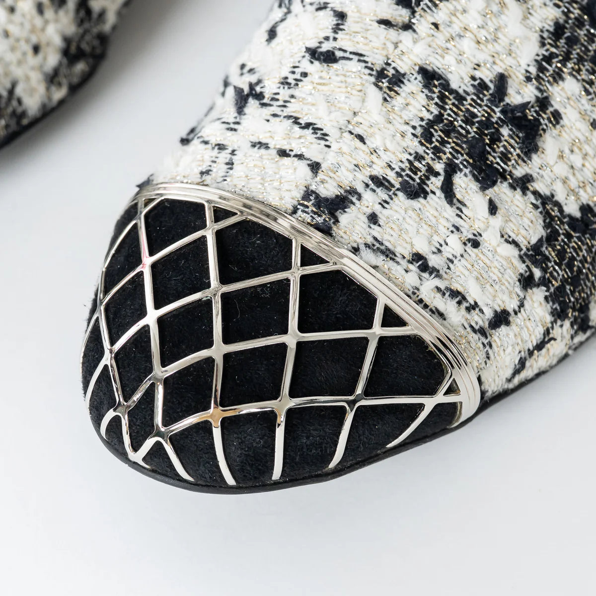 White and Black Tweed Floral Boots Size 39