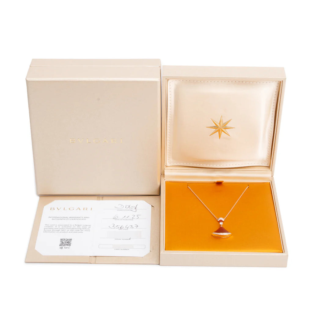 BVLGARI 2025 18k Rose Gold Carnelian &amp; Diamond Diva's Dream Pendant Necklace w/ Box &amp; Certificate