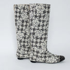 White and Black Tweed Floral Boots Size 39