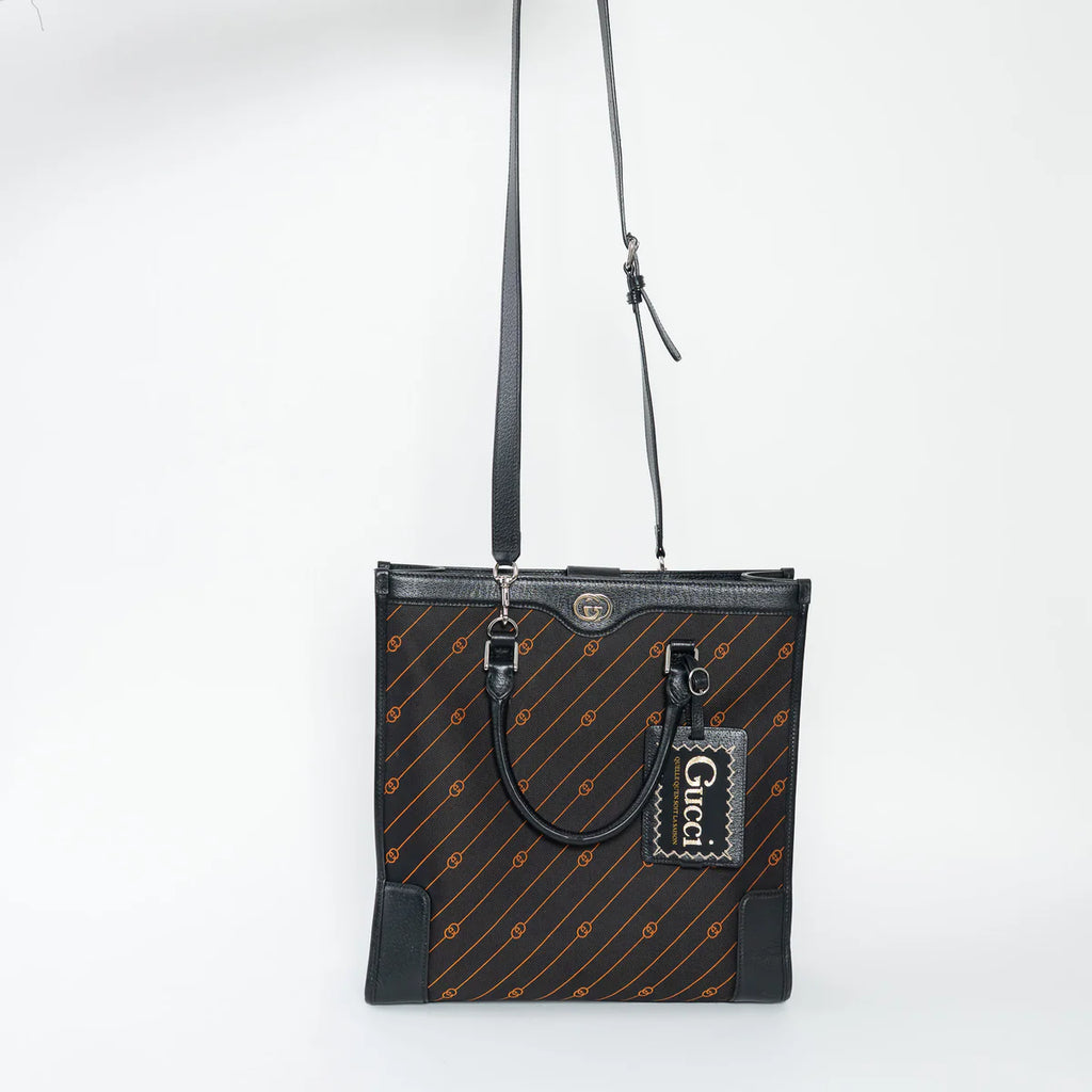 Black and Orange GG Jacquard Canvas Tote