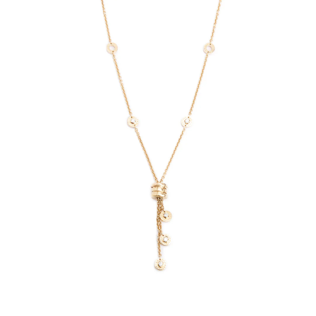BVLGARI 18k Yellow Gold Diamond B.Zero1 Element Tassel Pendant Necklace