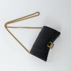 Black Embossed Croc Calfskin Leather Hourglass Wallet on Chain