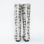 White and Black Tweed Floral Boots Size 39