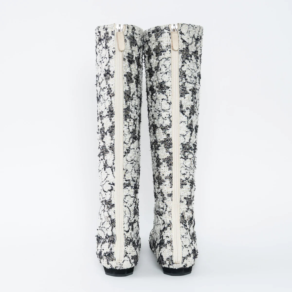 White and Black Tweed Floral Boots Size 39