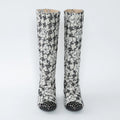 White and Black Tweed Floral Boots Size 39
