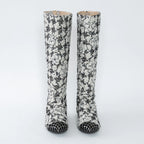 White and Black Tweed Floral Boots Size 39