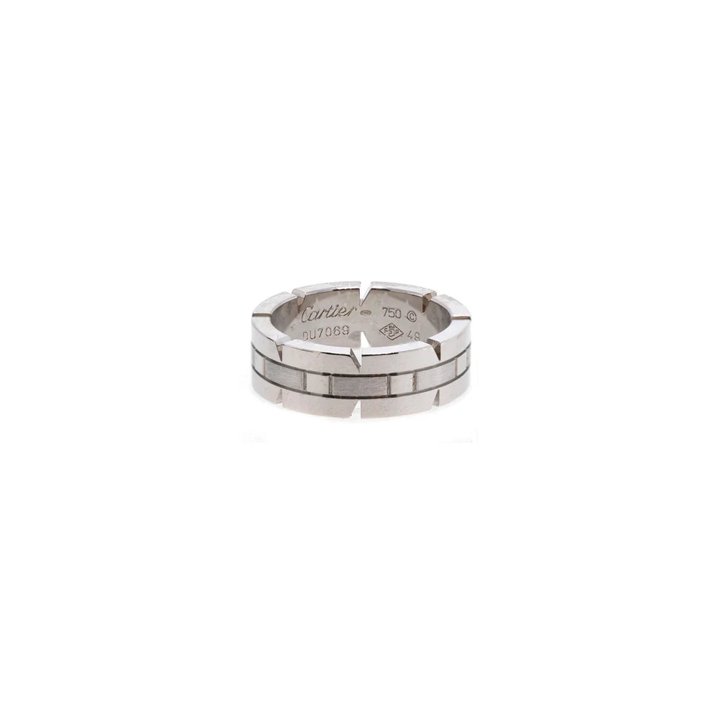 18k White Gold Tank Francaise Ring w/ Box &amp; Certificate