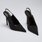 YSL Black Fabric Point Toe Sling Back Heels Size 36 Coeur Cult Core