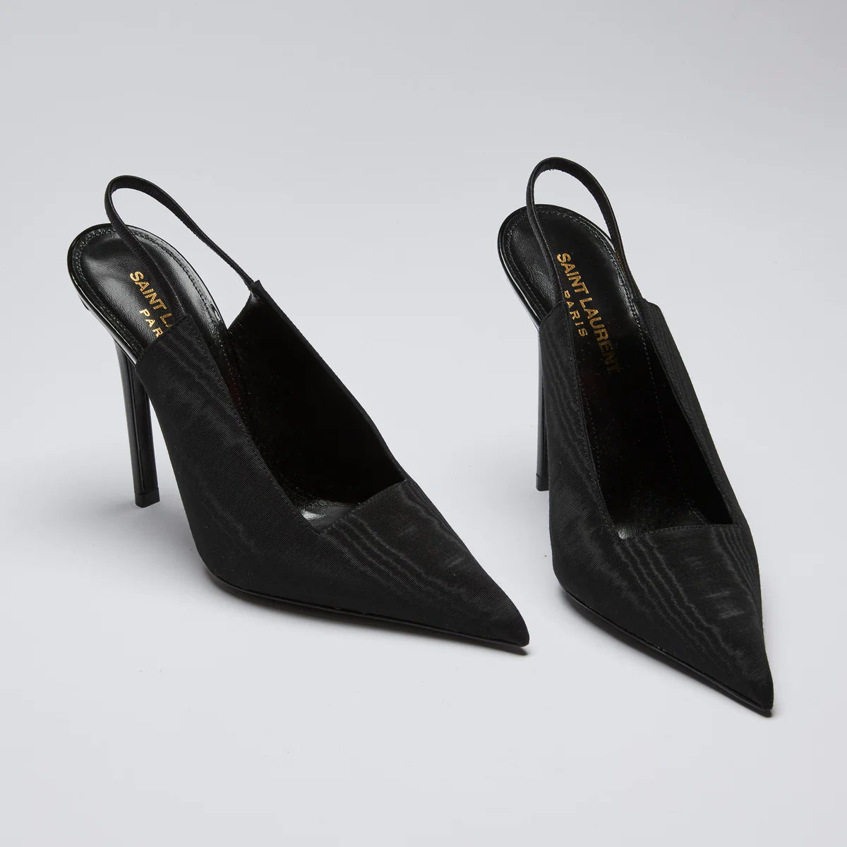 YSL Black Fabric Point Toe Sling Back Heels Size 36 Coeur Cult Core